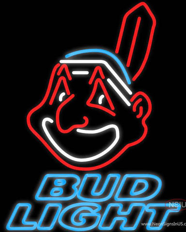 Bud Light Cleveland Indians MLB Real Neon Glass Tube Neon Sign