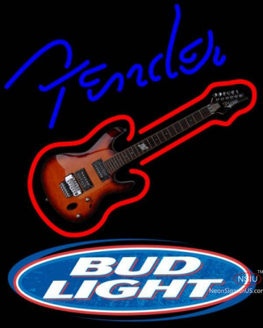 Bud Light Fender Blue Red GUITAR Neon Sign   