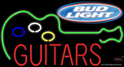 Bud Light GUITAR Flashing Real Neon Glass Tube Neon Sign