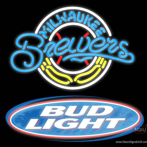 Bud Light Logo Milwaukee Brewers MLB Real Neon Glass Tube Neon Sign 