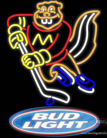 Bud Light Logo Minnesota Golden Gophers Hockey Real Neon Glass Tube Neon Sign 