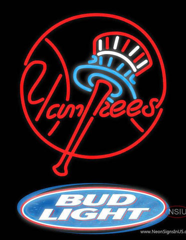 Bud Light Logo New York Yankees MLB Real Neon Glass Tube Neon Sign 