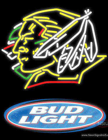 Bud Light Logo North Dakota Fighting Sioux Hockey Real Neon Glass Tube Neon Sign