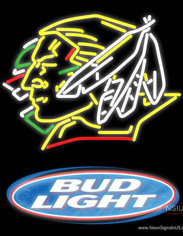 Bud Light Logo North Dakota Fighting Sioux Hockey Real Neon Glass Tube Neon Sign 
