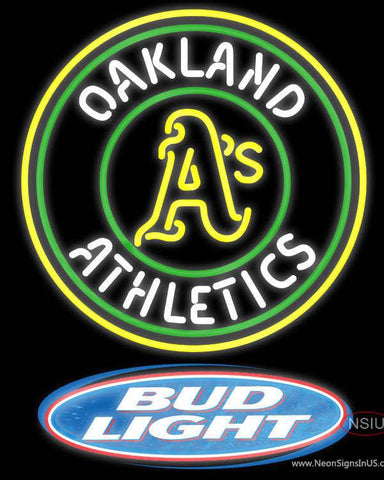 Bud Light Logo Oakland Athletics MLB Real Neon Glass Tube Neon Sign 