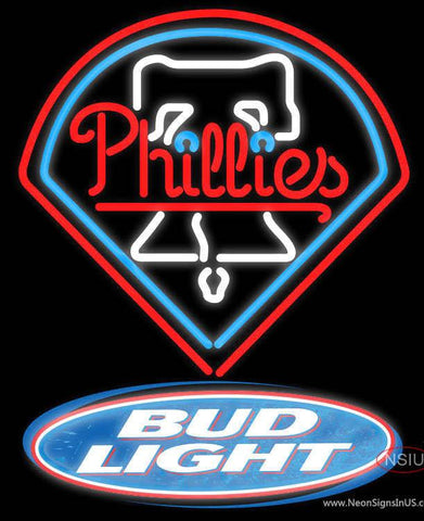 Bud Light Logo Philadelphia Phillies MLB Real Neon Glass Tube Neon Sign