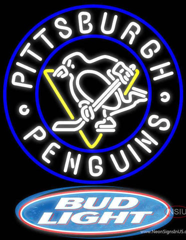 Bud Light Logo Pittsburgh Penguins Real Neon Glass Tube Neon Sign 