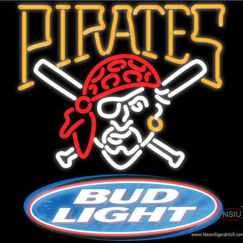 Bud Light Logo Pittsburgh Pirates MLB Real Neon Glass Tube Neon Sign