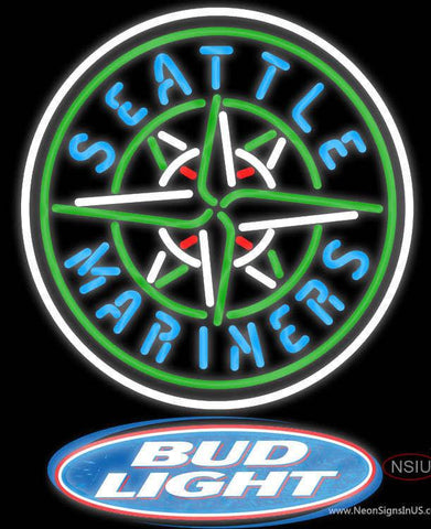 Bud Light Logo Seattle Mariners MLB Real Neon Glass Tube Neon Sign 