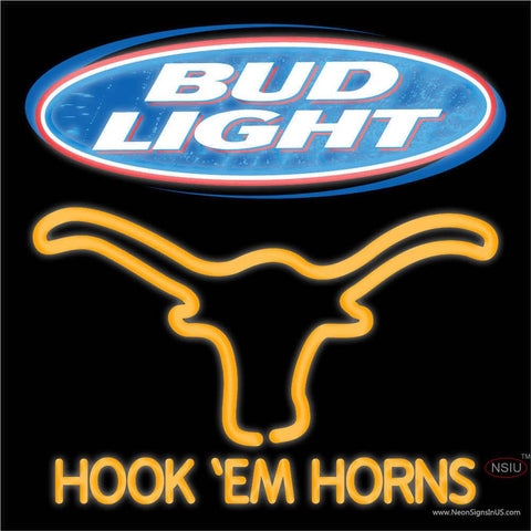 Bud Light Logo Texas Longhorns Hook Em Horns Real Neon Glass Tube Neon Sign