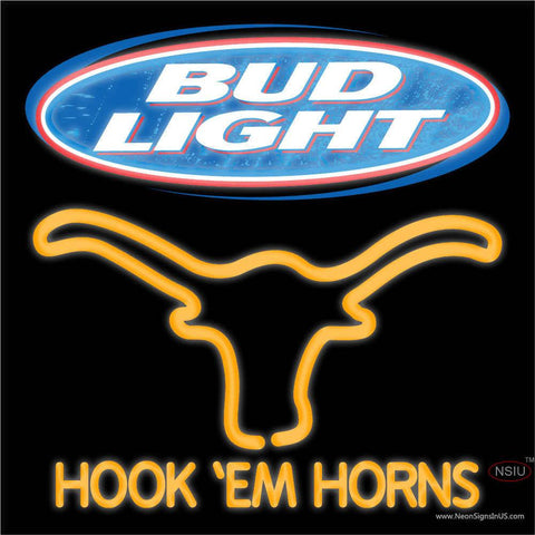 Bud Light Logo Texas Longhorns Hook Em Horns Real Neon Glass Tube Neon Sign 