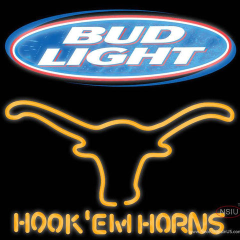 Bud Light Logo Texas Longhorns Hook Em Horns Real Neon Glass Tube Neon Sign x 