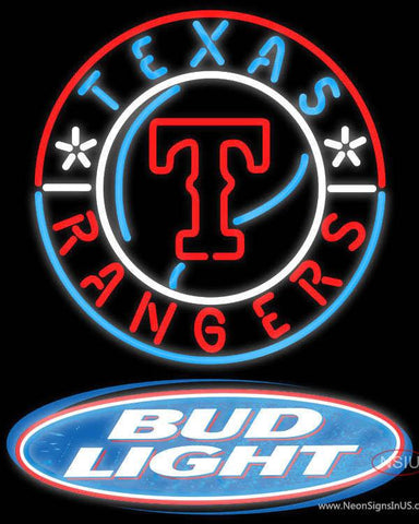 Bud Light Logo Texas Rangers MLB Real Neon Glass Tube Neon Signs