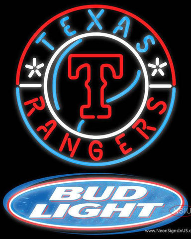 Bud Light Logo Texas Rangers MLB Real Neon Glass Tube Neon Signs 