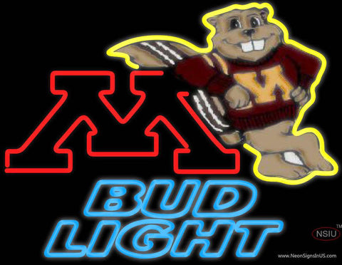 Bud Light Minnesota Golden Gophers Hockey Real Neon Glass Tube Neon Sign Type 