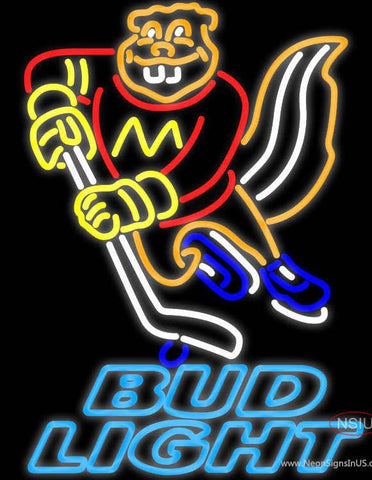 Bud Light Minnesota Golden Gophers Hockey Real Neon Glass Tube Neon Sign 