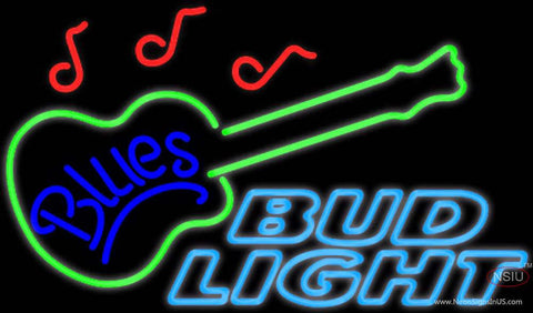 Bud Light Neon Blues GUITAR Real Neon Glass Tube Neon Sign