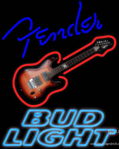 Bud Light Neon Fender Blue Red GUITAR Real Neon Glass Tube Neon Sign 