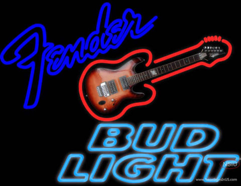 Bud Light Neon Fender GUITAR Real Neon Glass Tube Neon Sign