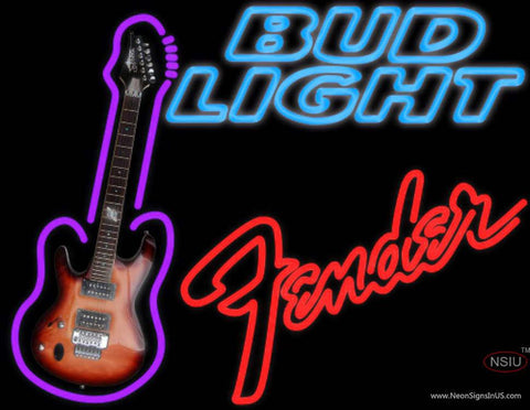 Bud Light Neon Fender Red GUITAR Real Neon Glass Tube Neon Sign  7 