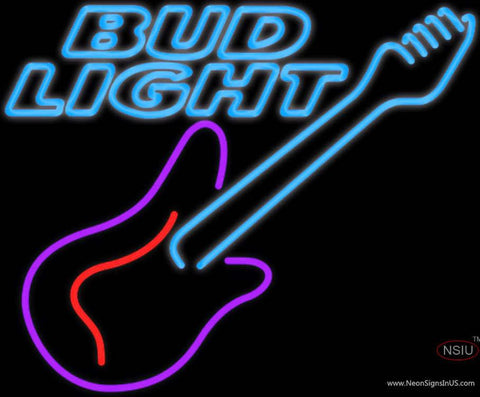 Bud Light Neon GUITAR Purple Red Real Neon Glass Tube Neon Sign