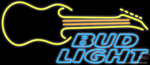 Bud Light Neon GUITAR Yellow Orange Real Neon Glass Tube Neon Sign 
