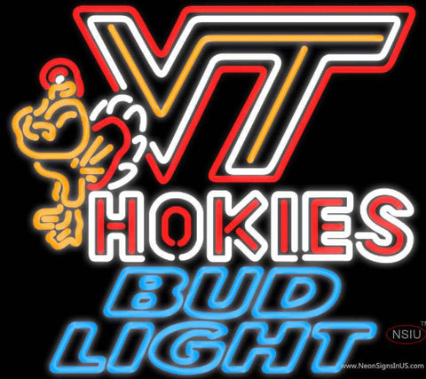 Bud Light Neon Virginia Tech Vt Hokies Logo Hockey Real Neon Glass Tube Neon Sign 