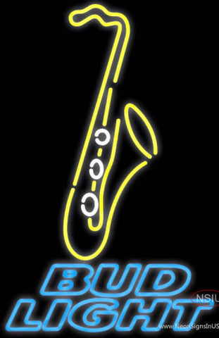 Bud Light Neon Yellow Saxophone Real Neon Glass Tube Neon Sign