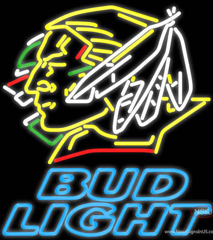 Bud Light North Dakota Fighting Sioux Hockey Real Neon Glass Tube Neon Sign