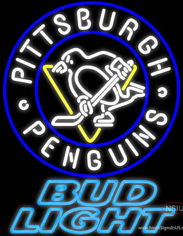 Bud Light Pittsburgh Penguins Real Neon Glass Tube Neon Sign 
