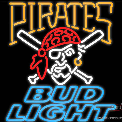 Bud Light Pittsburgh Pirates MLB Real Neon Glass Tube Neon Sign