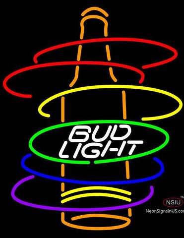 Bud Light Rainbow Bottle Neon Beer Sign 