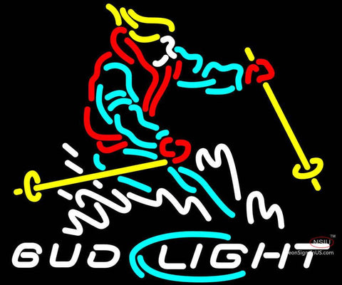 Bud Light Snow Skier Neon Beer Sign 
