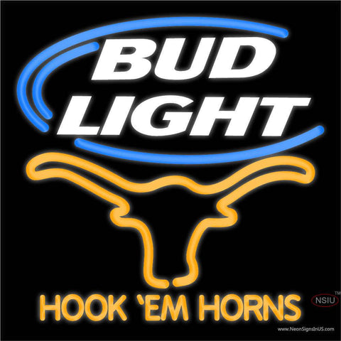 Bud Light Texas Longhorns Hook Em Horns Real Neon Glass Tube Neon Sign 