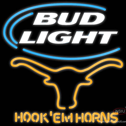 Bud Light Texas Longhorns Hook Em Horns Real Neon Glass Tube Neon Sign x 