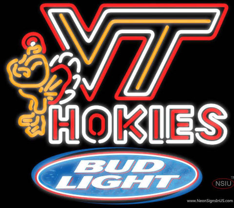 Bud Light Virginia Tech Vt Hokies Logo Hockey Real Neon Glass Tube Neon Sign 