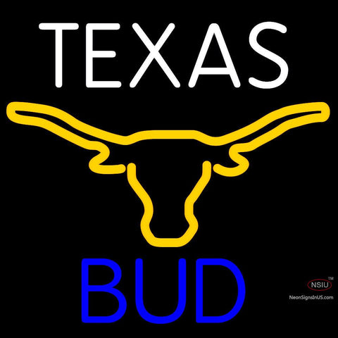 Bud Texas Blue Saffron Longhorn Neon Beer Sign 