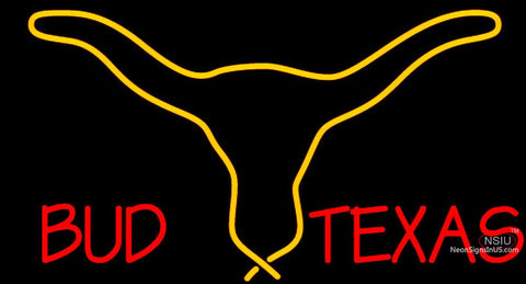 Bud Texas Saffron Red Longhorn Neon Beer Sign 