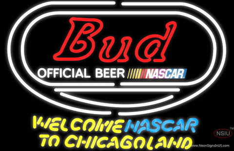 Bud Welcome NASCAR To Chicago land Real Neon Glass Tube Neon Sign 