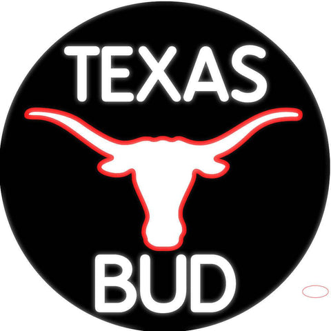 Bud White Texas Red Longhorn Neon Beer Sign