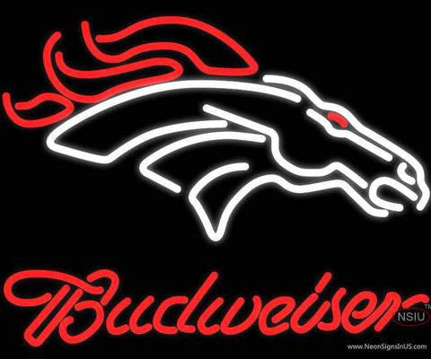 Budweiser Denver Broncos NFL Real Neon Glass Tube Neon Sign 