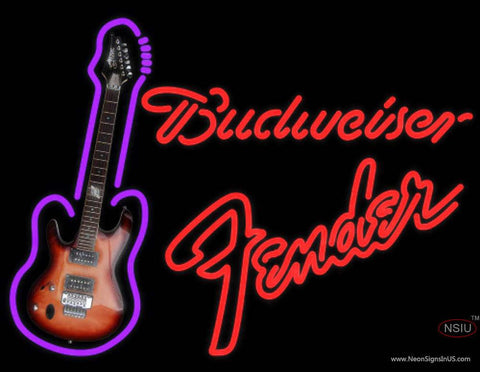 Budweiser Neon Fender Red Guitar Real Neon Glass Tube Neon Sign 
