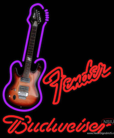 Budweiser Neon Red Fender Guitar Real Neon Glass Tube Neon Sign  7 