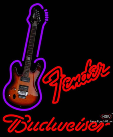 Budweiser Neon Red Fender Guitar Neon Sign  7 