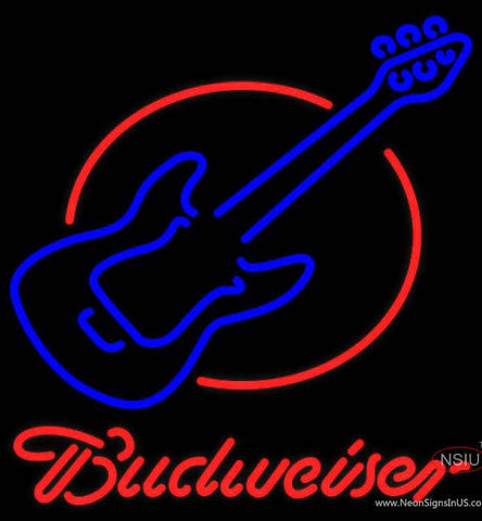 Budweiser Neon Red Round Guitar Real Neon Glass Tube Neon Sign 