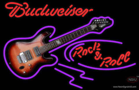 Budweiser Neon Rock N Roll Electric Guitar Real Neon Glass Tube Neon Sign 