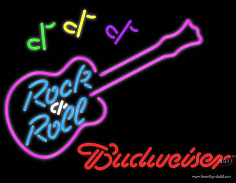 Budweiser Neon Rock N Roll Pink Guitar Real Neon Glass Tube Neon Sign 