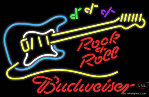 Budweiser Neon Rock N Roll Yellow Guitar Real Neon Glass Tube Neon Sign  7 