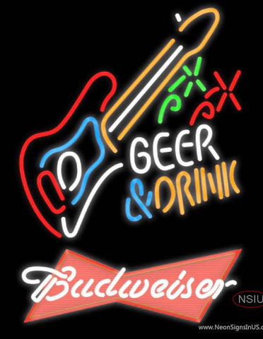 Budweiser Red Beer And Drink Guitar Real Neon Glass Tube Neon Sign 
