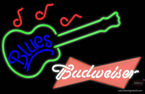 Budweiser Red Blues Guitar Real Neon Glass Tube Neon Sign 